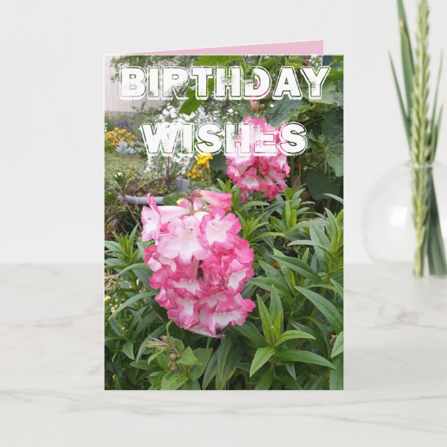 Penstemon Flower Garden floral Happy Birthday Card (Front)
