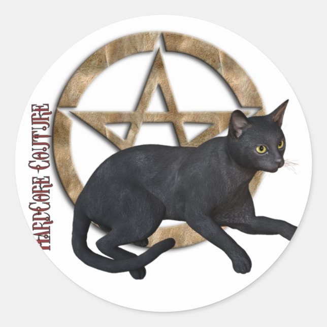 Pentacle Black Cat Classic Round Sticker (Front)