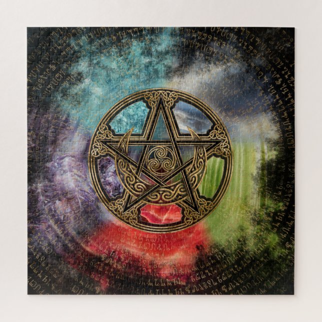 Pentacle Elemental Triskelion Moon Ornament Jigsaw Puzzle (Vertical)