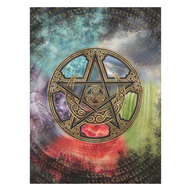 Pentacle Elemental Triskelion Moon Ornament Tablecloth (Front)