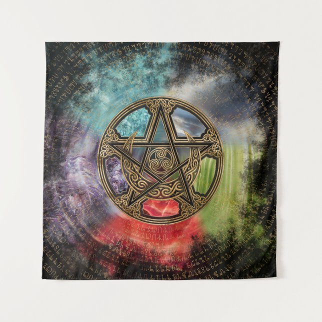 Pentacle Elemental Triskelion Moon Ornament Tapestry (Front)