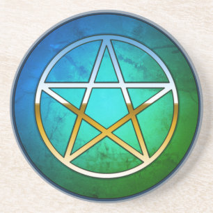 Pentacle on Blue-Green Background Coaster
