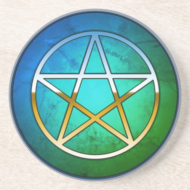 Pentacle on Blue-Green Background Coaster (Front)