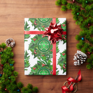 Pentacle on Holly Wreath Wrapping Paper