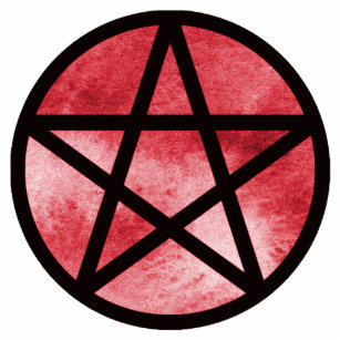 Pentacle on red watercolor background standing photo sculpture