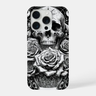 Pentacle Skeleton Skull & Roses Tarot Art iPhone 15 Pro Case