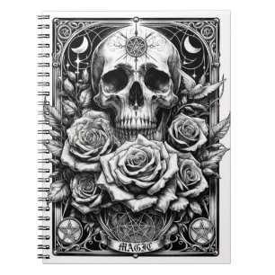 Pentacle Skeleton Skull & Roses Tarot Art Notebook