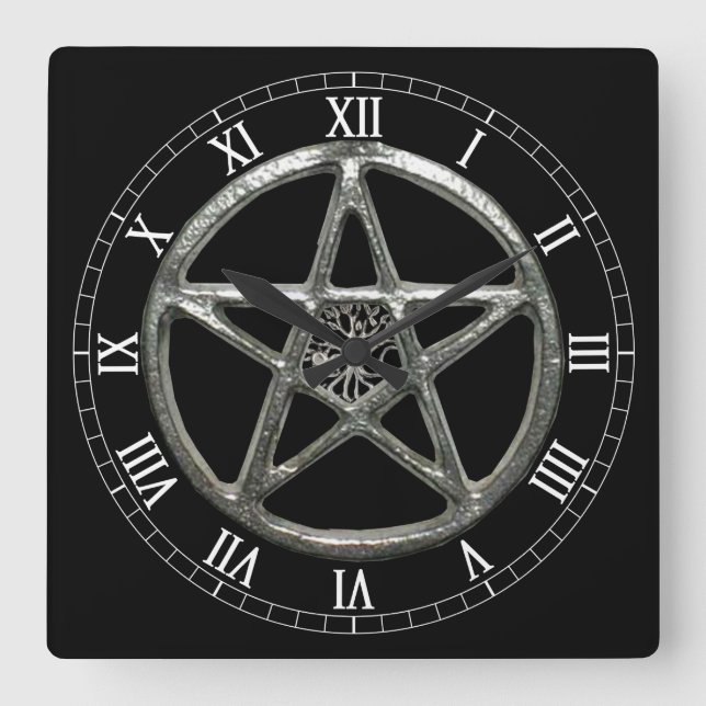 Pentacle Tree Of Life Square Roman Numerals Clock (Front)