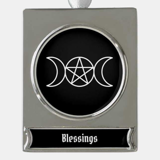 Pentacle Triple Moon Goddess Silver Plated Banner Ornament (Front)
