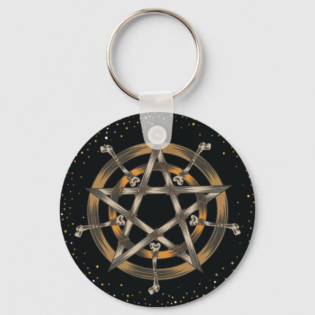 Pentacle with Bones Button Key Ring (Front)