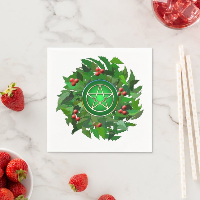 Pentacle with Holly Wreath Napkin (Insitu)