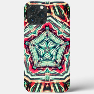 Pentagon over star, worn aged red and dark green   iPhone 13 pro max case