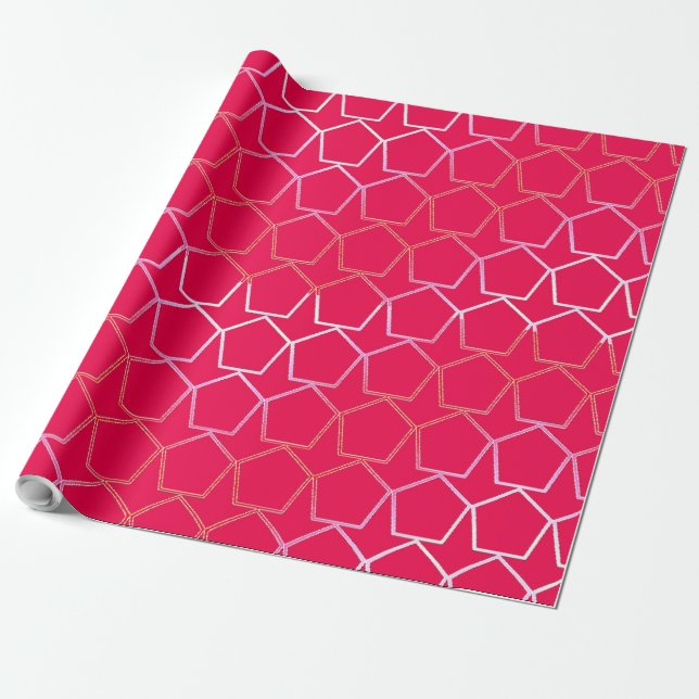Pentagons print on red wrapping paper (Unrolled)