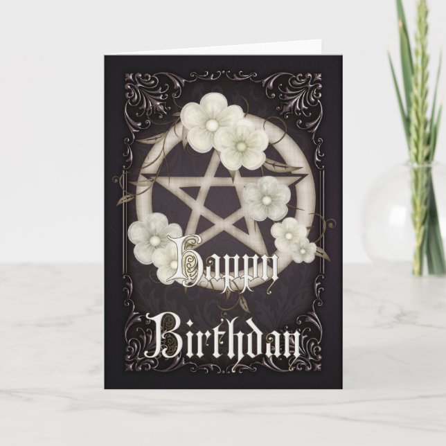 Pentagram 3 Wicca Happy Birthday Greeting Card (Front)