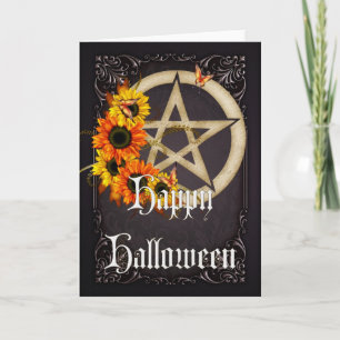Pentagram 7 Wicca Happy Halloween Greeting Card