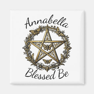Pentagram and Moth Witchy Art Custom Name Magnet