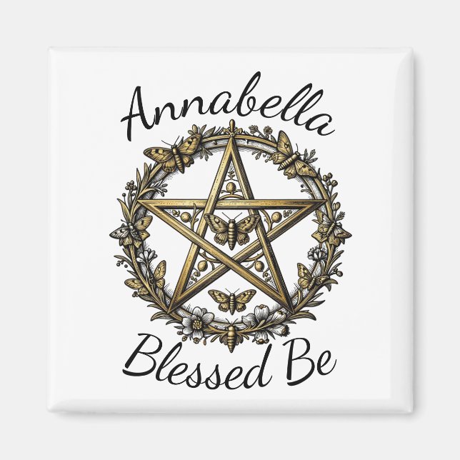 Pentagram and Moth Witchy Art Custom Name Magnet (Front)