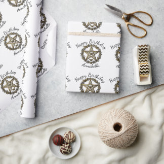 Pentagram and Moth Witchy Art Custom Name Wrapping Paper