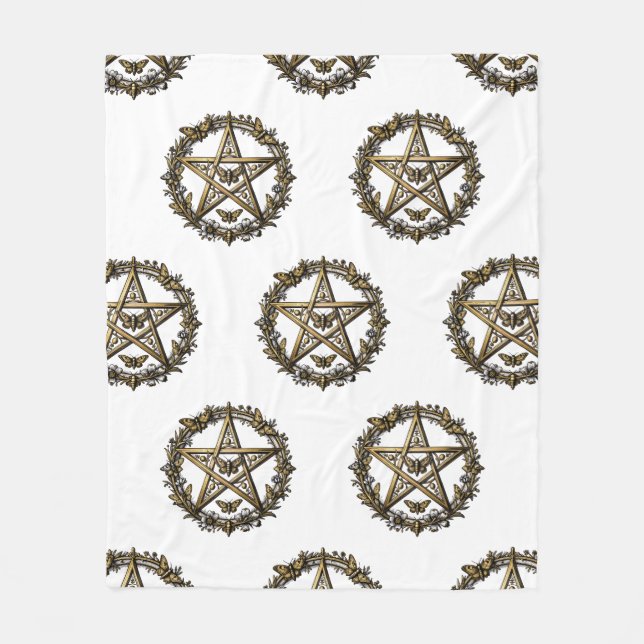 Pentagram and Moth Witchy Art Fleece Blanket (Front)