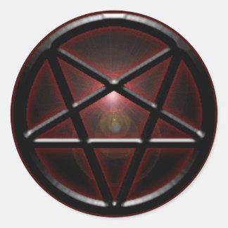 Pentagram Black/Red Shine Classic Round Sticker