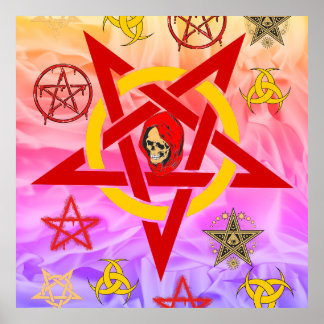 Pentagram Five Star Occult in Colorful Smoking Poster