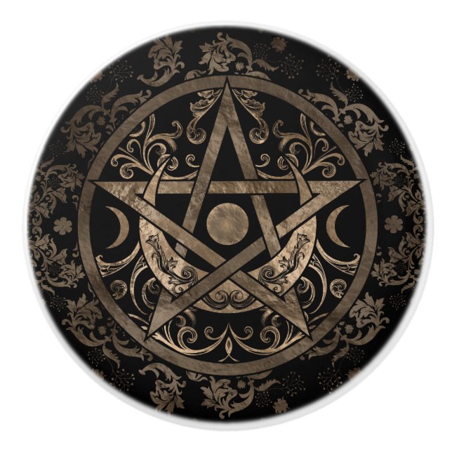 Pentagram Ornament - Gold and Black Ceramic Knob (Front)