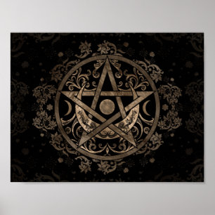 Pentagram Ornament - Gold and Black Poster
