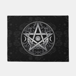 Pentagram Ornament - Silver and Black Doormat