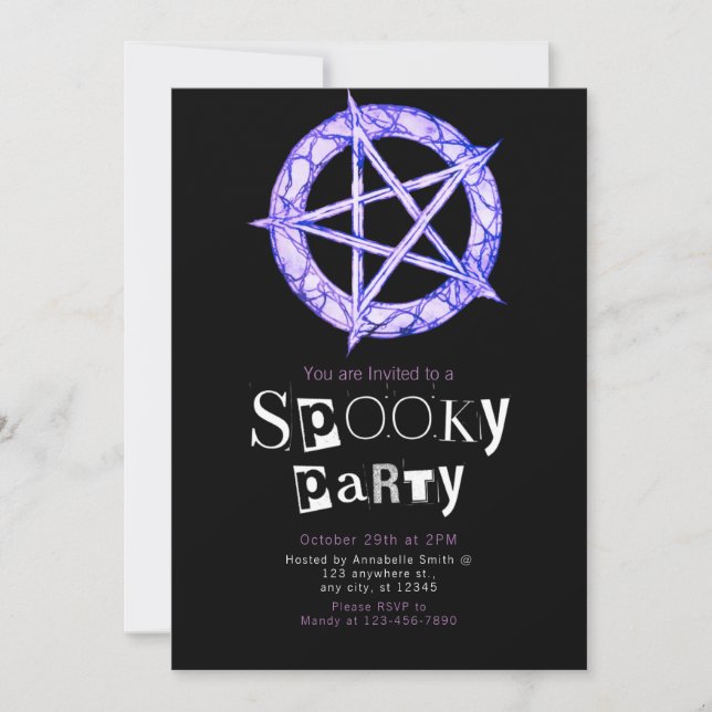 Pentagram Pagan Modern Minimalist Halloween Invitation (Front)
