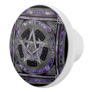 Pentagram Triskelion Amethyst Moon Ceramic Knob