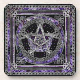 Pentagram Triskelion Amethyst Moon Coaster