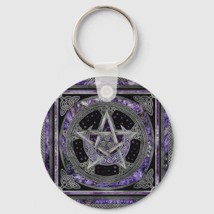 Pentagram Triskelion Amethyst Moon Key Ring