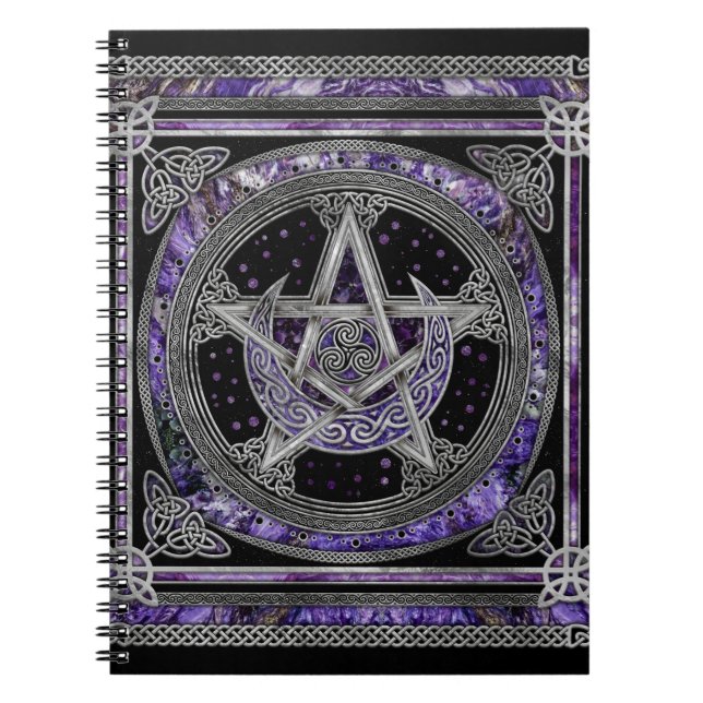 Pentagram Triskelion Amethyst Moon Notebook (Front)