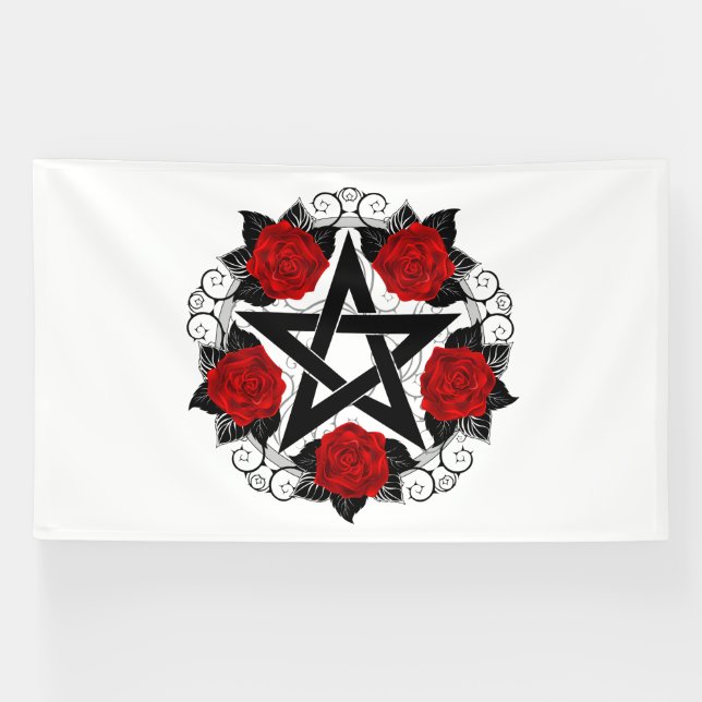 Pentagram with Red Roses Banner (Horizontal)