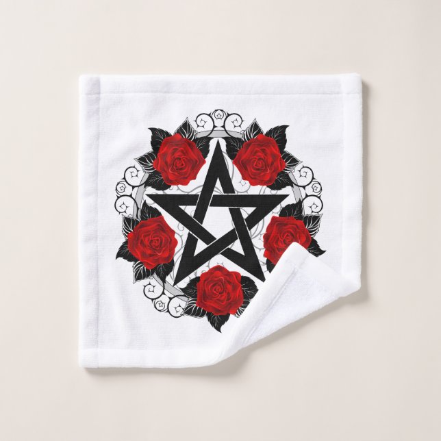 Pentagram with Red Roses Bath Towel Set (Wash Cloth)