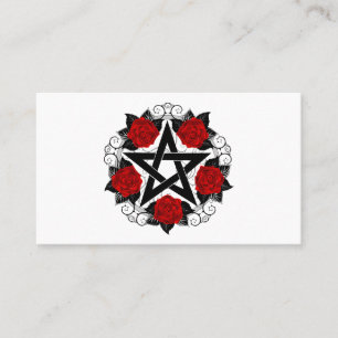 Pentagram with Red Roses Calling Card