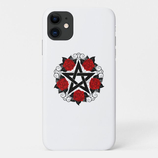 Pentagram with Red Roses Case-Mate iPhone Case (Back)