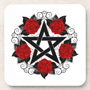 Pentagram with Red Roses Coaster
