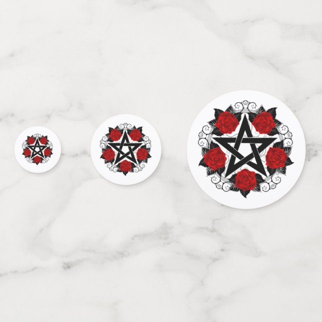 Pentagram with Red Roses Confetti (Fronts)