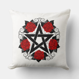 Pentagram with Red Roses Cushion
