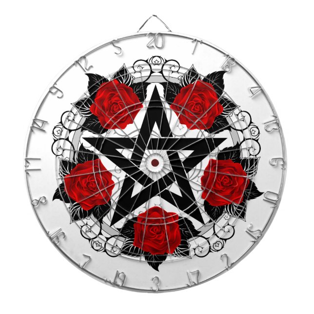 Pentagram with Red Roses Dartboard (Front)