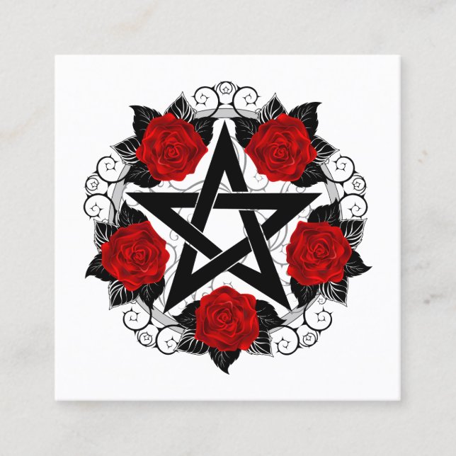Pentagram with Red Roses Discount Card (Front)