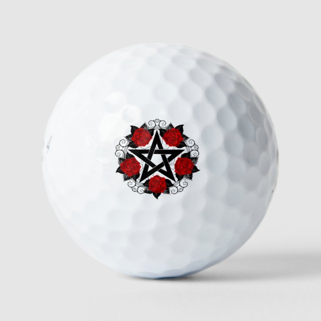 Pentagram with Red Roses Golf Balls (Front)