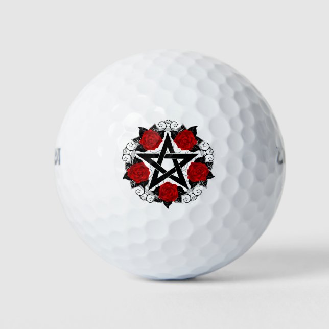 Pentagram with Red Roses Golf Balls (Front)