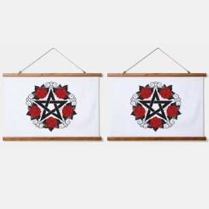 Pentagram with Red Roses Hanging Tapestry
