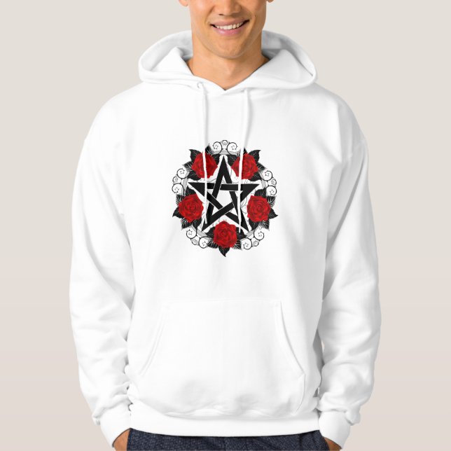 Pentagram with Red Roses Hoodie (Front)
