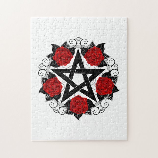 Pentagram with Red Roses Jigsaw Puzzle (Vertical)