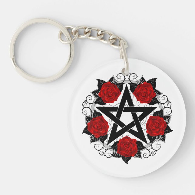 Pentagram with Red Roses Key Ring (Front)