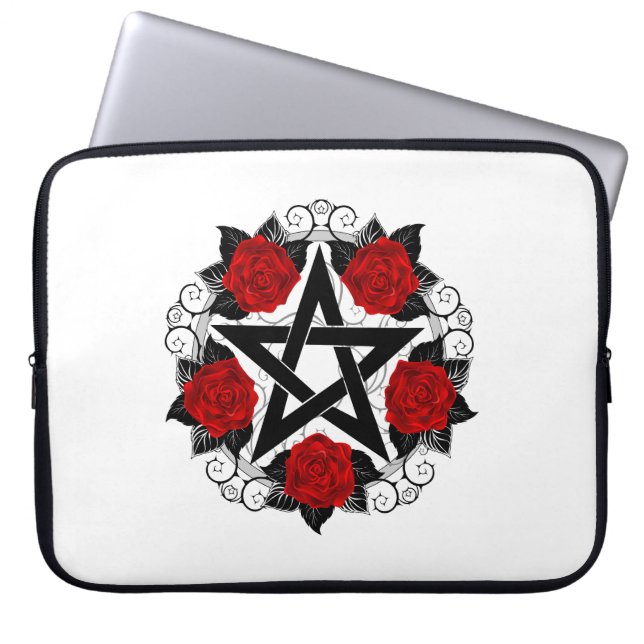 Pentagram with Red Roses Laptop Sleeve (Front)