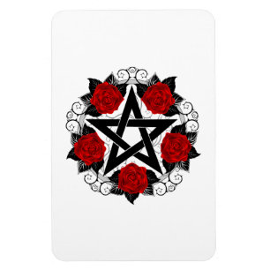 Pentagram with Red Roses Magnet